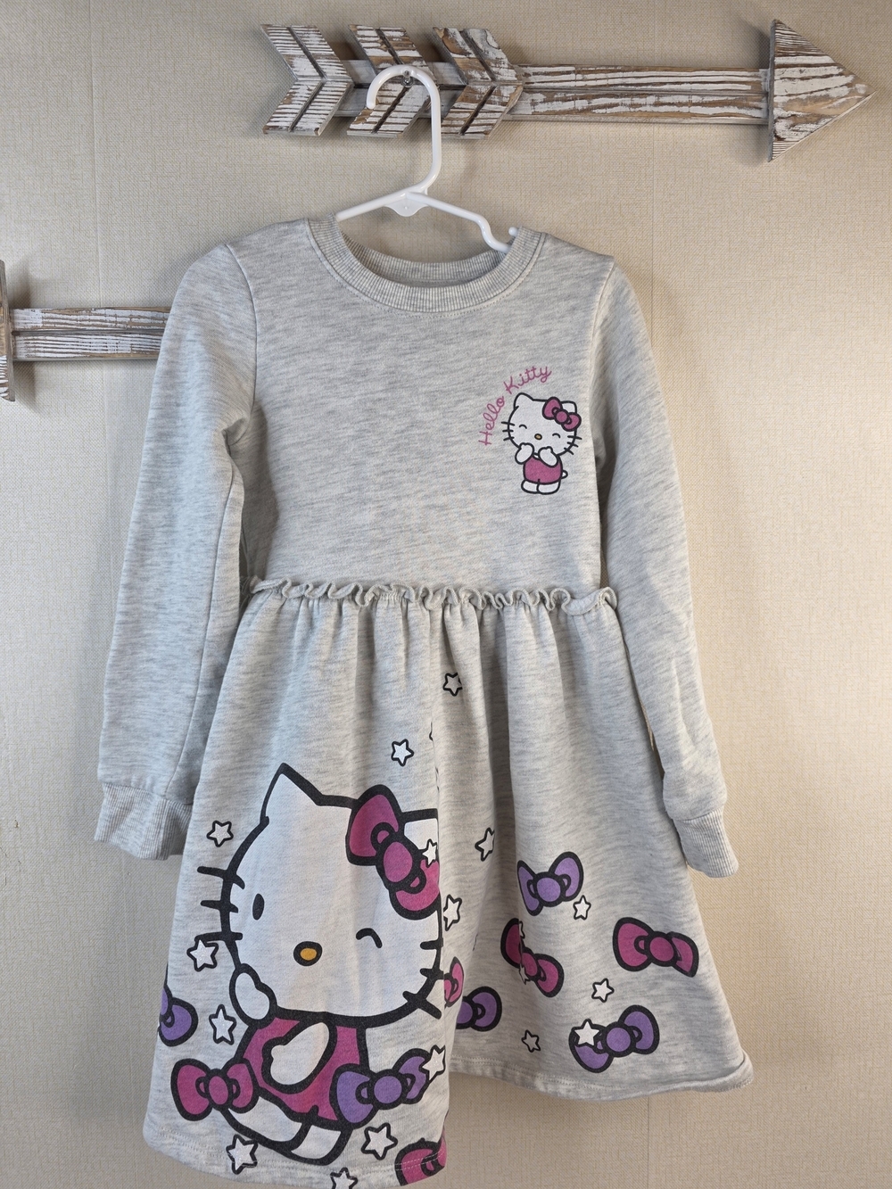 Girls 6 Hello Kitty Grey Sweatshirt Dress with Pink and Purple Accents
